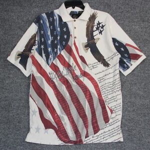 Cotton Traders Sport Polo Shirt Mens Patriotic American Flag Eagle We The People